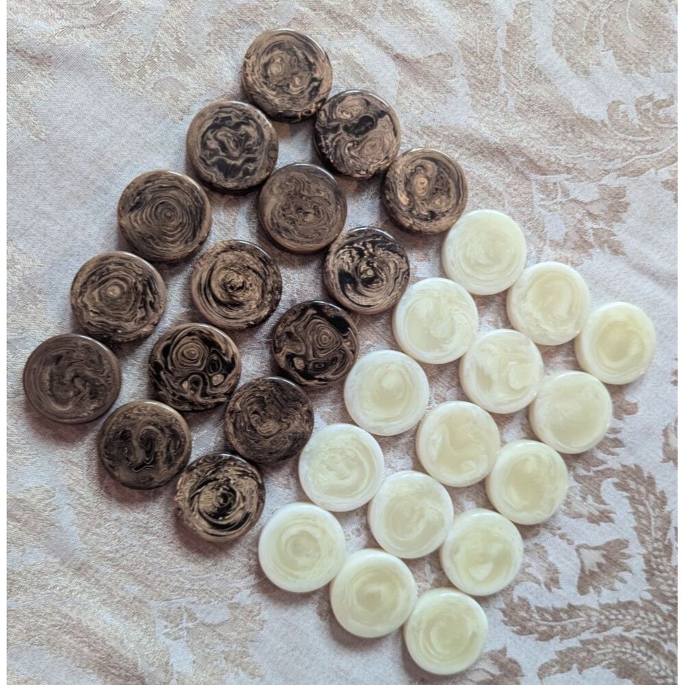 Crisloid? Backgammon 1.25” Checkers Vtg 30 Pieces  Brown White Swirl